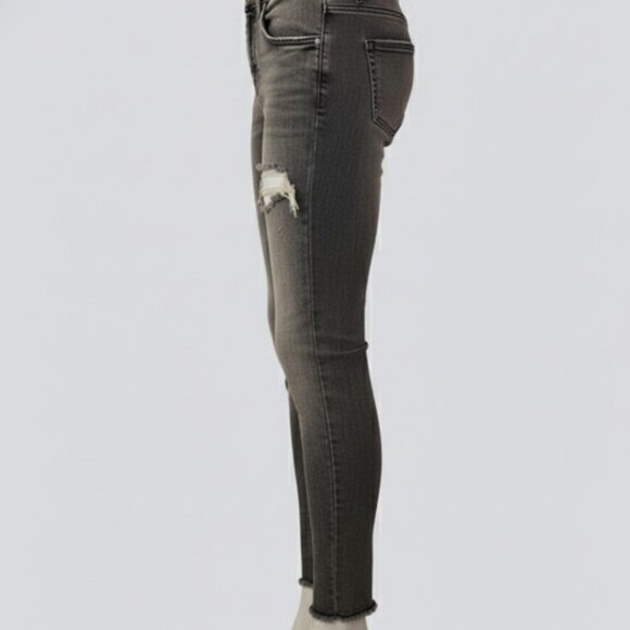 Zara The Skinny Jeans – Gray Distressed Raw Hem Ankle Slit Denim Size 8 - Picture 3 of 13
